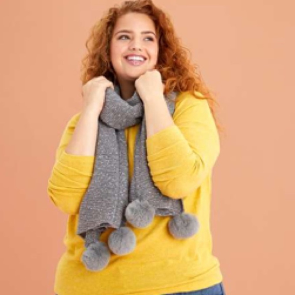 MICHAEL STARS Super Luxe Party Pom Pom Wrap Scarf In Gray